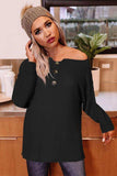 Buttoned Boat Neck Long Sleeve Blouse - Trendsi - Flyclothing LLC