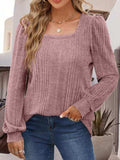 Square Neck Long Sleeve Top - Trendsi - Flyclothing LLC