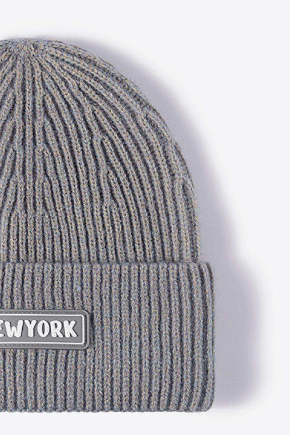 NEWYORK Patch Rib-Knit Cuffed Beanie - Trendsi - Flyclothing LLC