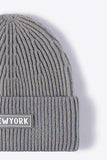 NEWYORK Patch Rib-Knit Cuffed Beanie - Trendsi - Flyclothing LLC