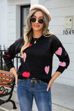 Heart Round Neck Droppped Shoulder Sweater - Trendsi - Flyclothing LLC
