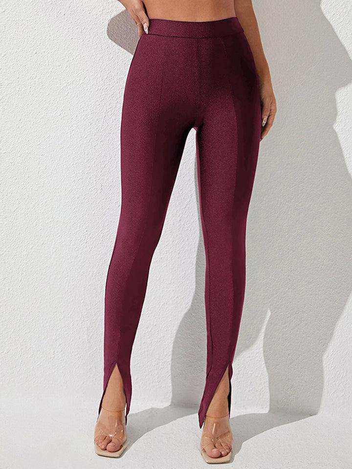 High Waist Slit Skinny Pants - Trendsi - Flyclothing LLC