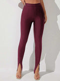 High Waist Slit Skinny Pants - Trendsi - Flyclothing LLC