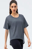 Round Neck Short Sleeve Active Tee - Trendsi - Flyclothing LLC