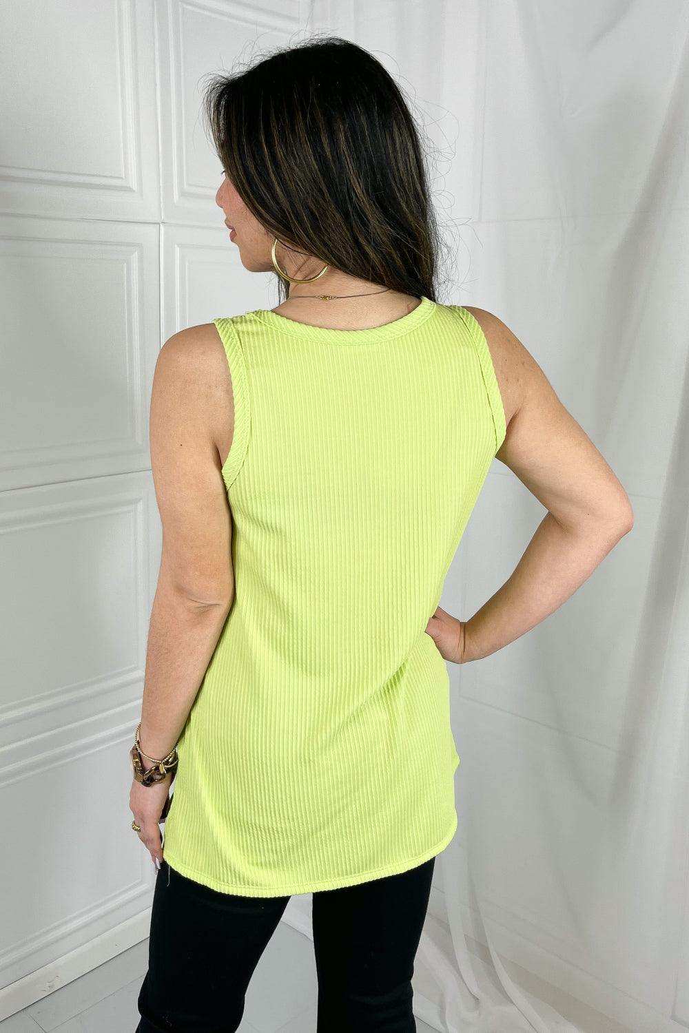 Blumin Apparel Chance of Sun Full Size Ribbed V-Neck Tank in Green - Trendsi - Flyclothing LLC
