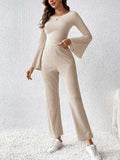 Ribbed Flare Sleeve Top and Pants Set - Trendsi - Flyclothing LLC