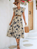 Floral Frill Trim V-Neck Tiered Midi Dress - Trendsi - Flyclothing LLC