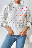 Pom-Pom Trim Mock Neck Long Sleeve Pullover Sweater - Trendsi - Flyclothing LLC