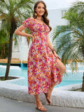 Floral Square Neck Short Sleeve Midi Dress - Trendsi - Flyclothing LLC
