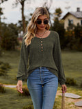 Round Neck Button-Down Long Sleeve Tee - Trendsi - Flyclothing LLC