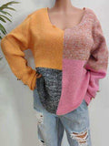 Color Block Decorative Button Long Sleeve Sweater - Trendsi - Flyclothing LLC