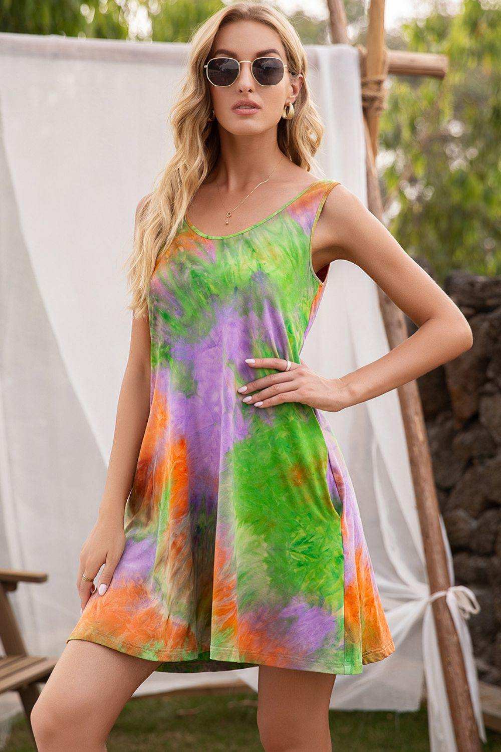Tie-Dye Sleeveless Dress with Pockets - Trendsi - Flyclothing LLC