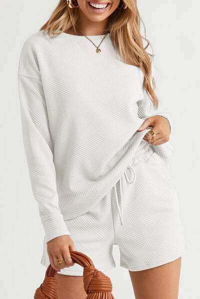 Round Neck Dropped Shoulder Top and Shorts Set - Trendsi - Flyclothing LLC