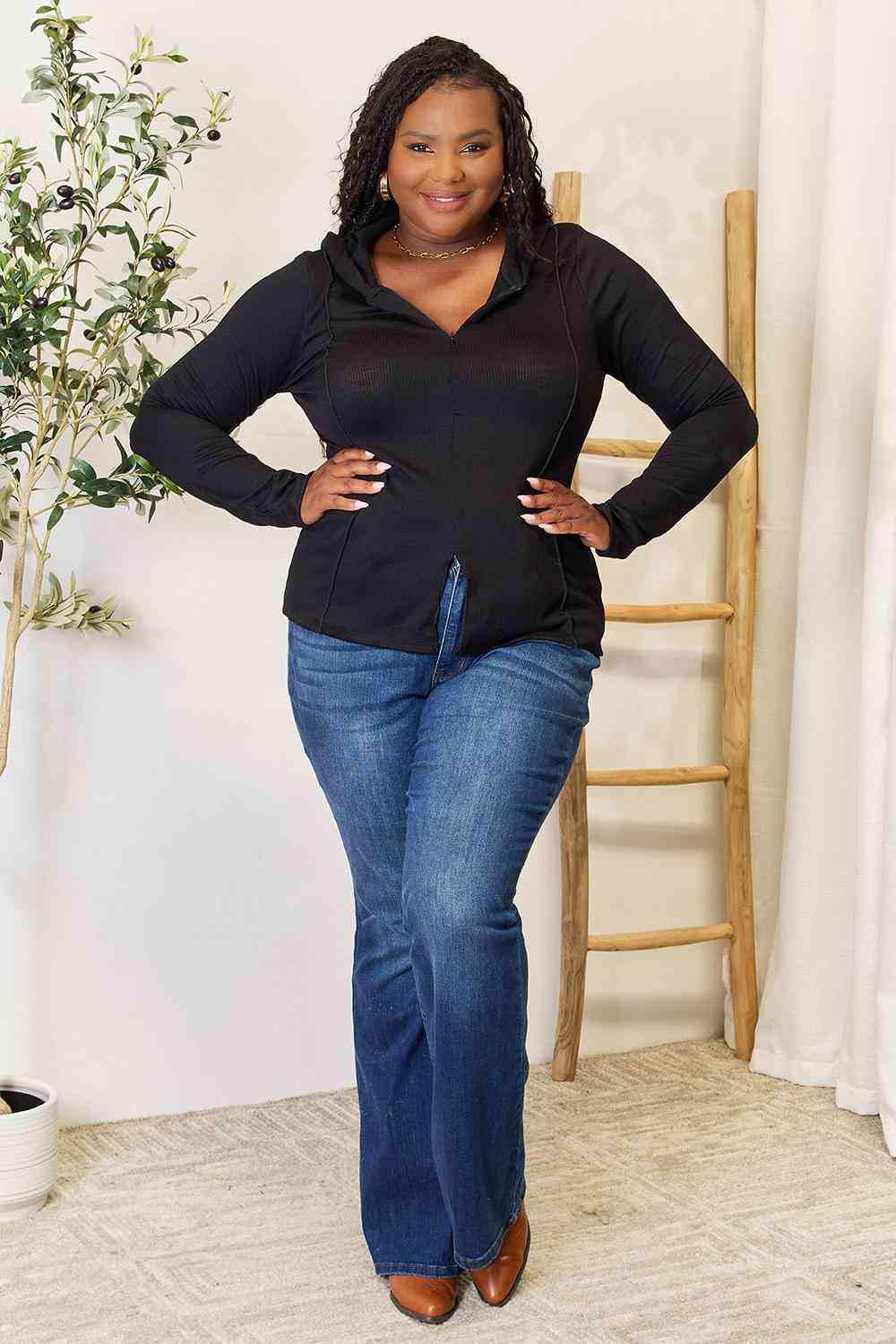 Culture Code Full Size Exposed Seam Long Sleeve Hoodie - Trendsi - Flyclothing LLC