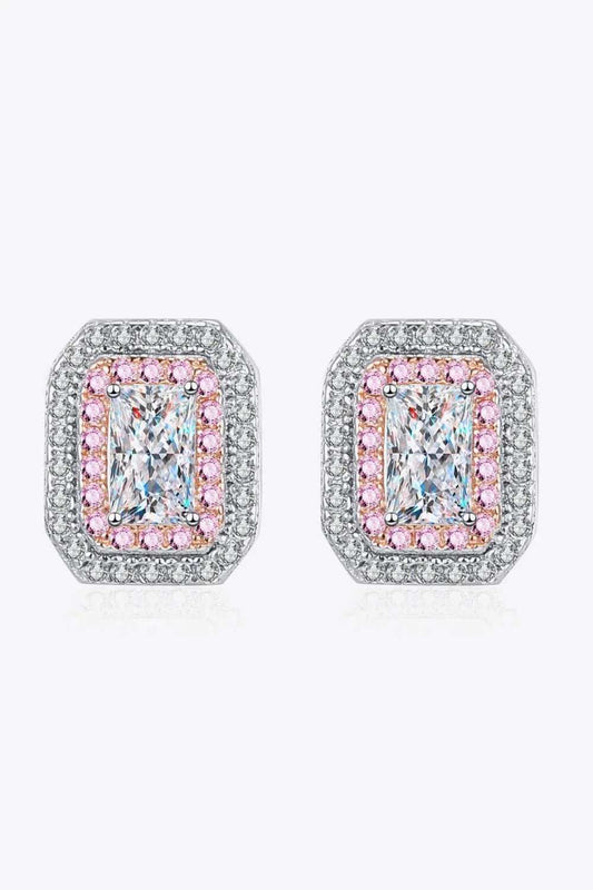 1 Carat Moissanite and Zircon Contrast Geometric Stud Earrings - Trendsi - Flyclothing LLC