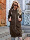 Full Size Zip-Up Longline Hoodie with Pockets - Trendsi - Flyclothing LLC