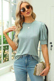 Openwork Round Neck Short Sleeve Blouse - Trendsi - Flyclothing LLC