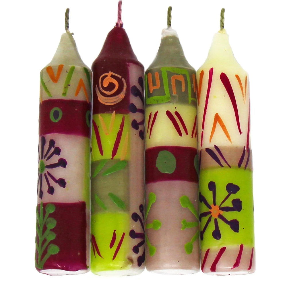 Hand-Painted 4" Dinner or Shabbat Candles, Set of 4 (Kileo Design) - Nobunto