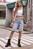 Raw Hem Distressed Denim Shorts with Pockets - Trendsi - Flyclothing LLC