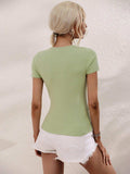 Cutout Round Neck Short Sleeve Knit Top - Trendsi - Flyclothing LLC