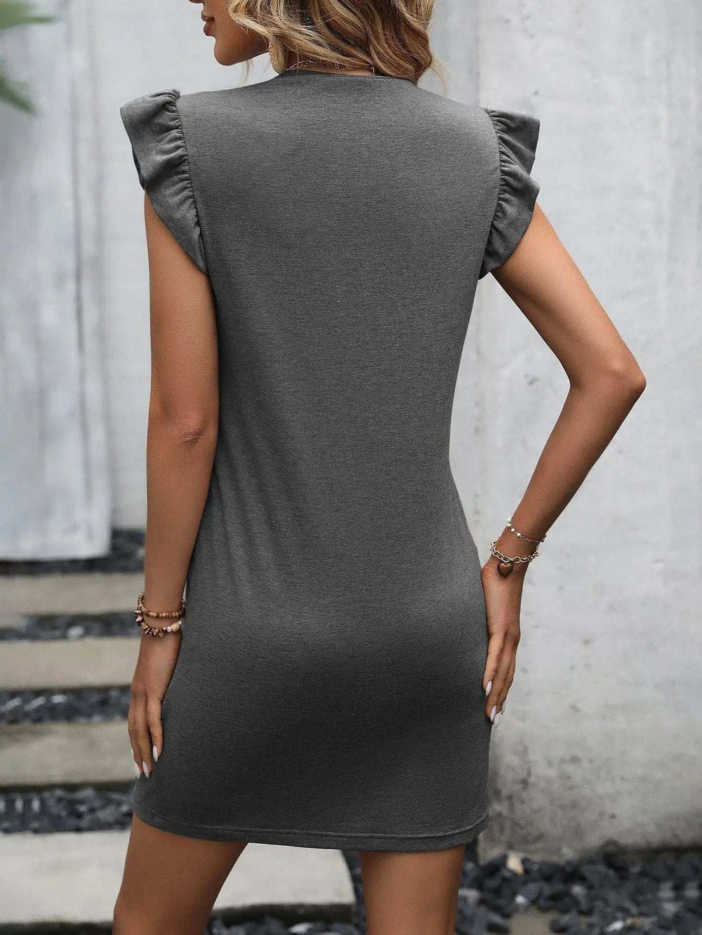 Round Neck Butterfly Sleeve Dress with Pocket - Trendsi - Flyclothing LLC