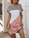 Color Block Round Neck Short Sleeve Dress - Trendsi - Flyclothing LLC