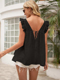 Tie Back V-Neck Ruffled Blouse - Trendsi - Flyclothing LLC
