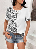 Leopard Round Neck Short Sleeve Tee - Trendsi - Flyclothing LLC