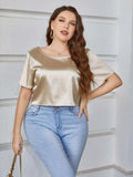Plus Size Short Sleeve Tie Back Blouse - Trendsi - Flyclothing LLC