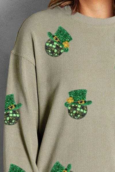 Sequin Round Neck Dropped Shoulder Sweatshirt - Trendsi - Flyclothing LLC