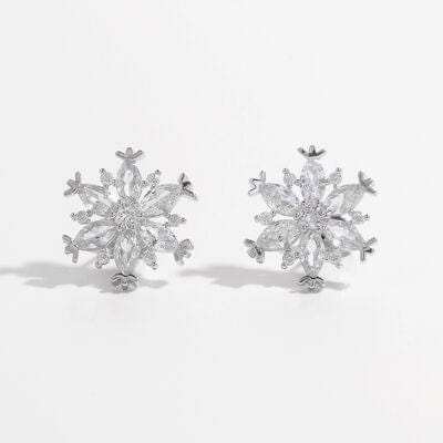 925 Sterling Silver Zircon Snowflake Earrings - Trendsi - Flyclothing LLC