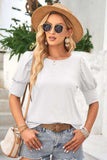Round Neck Lantern Sleeve Blouse - Trendsi - Flyclothing LLC