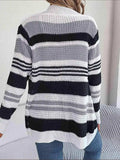 Striped Open Front Long Sleeve Cardigan - Trendsi - Flyclothing LLC
