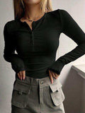 Half Button Long Sleeve T-Shirt - Trendsi - Flyclothing LLC