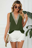 Contrast Trim Plunge Sleeveless Blouse - Trendsi - Flyclothing LLC