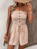 Decorative Button Smocked Strapless Romper - Trendsi - Flyclothing LLC