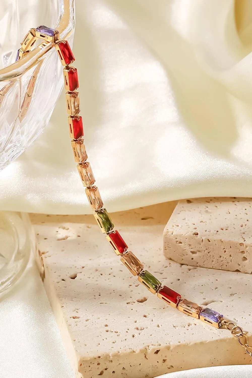 18K Gold Plated Multicolored Cubic Zirconia Bracelet - Trendsi - Flyclothing LLC