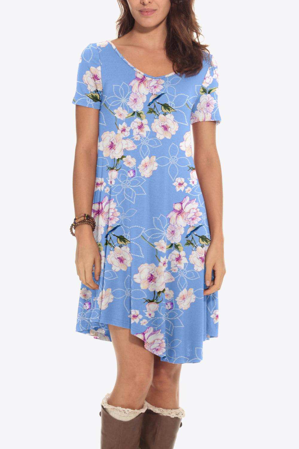 Floral Round Neck Short Sleeve Dress - Trendsi - Flyclothing LLC