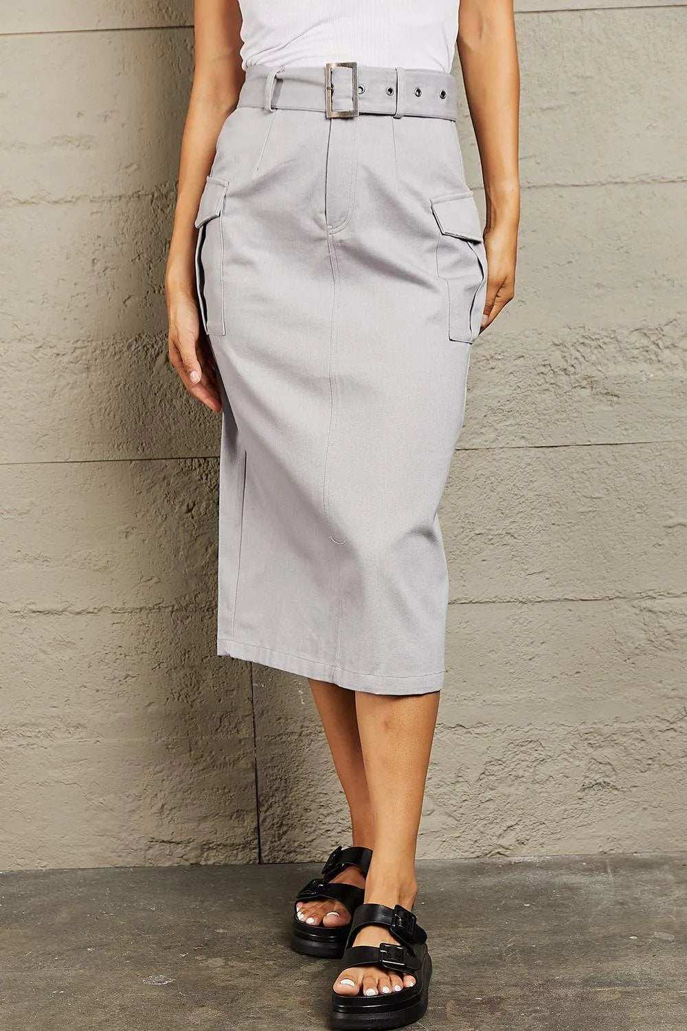 HYFVE Professional Poise Buckled Midi Skirt - Trendsi - Flyclothing LLC