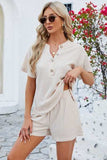 Notched Button Detail Dropped Shoulder Top and Shorts Set - Trendsi - Flyclothing LLC