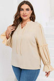 Plus Size Ruffled Tie Neck Flounce Sleeve Blouse - Trendsi - Flyclothing LLC