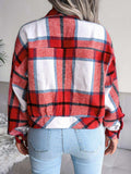 Plaid Collared Neck Drop Shoulder Jacket - Trendsi - Flyclothing LLC