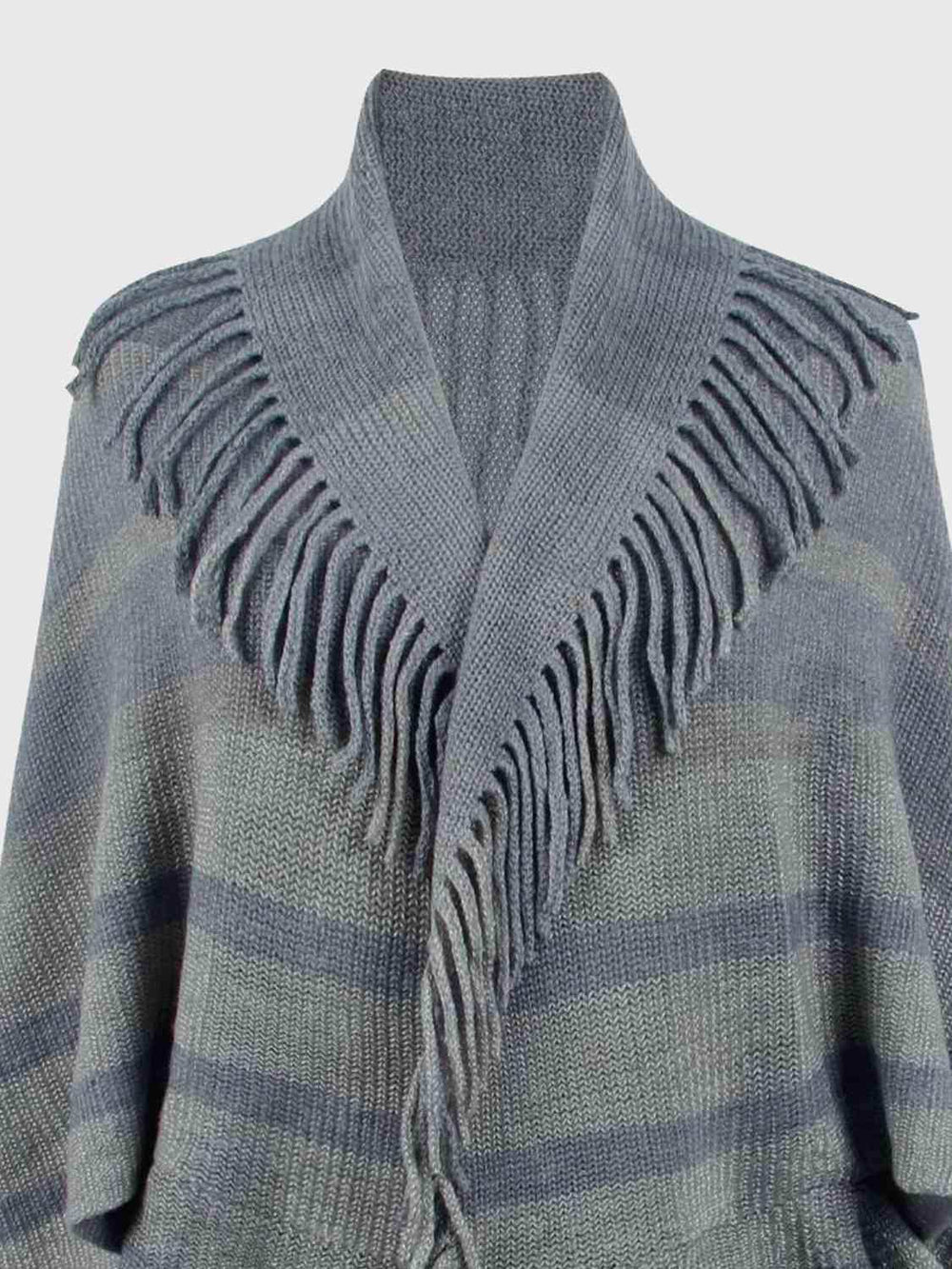 Fringe Detail Open Front Poncho - Trendsi - Flyclothing LLC