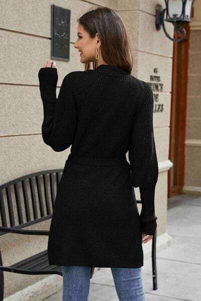 Open Front Lantern Sleeve Cardigan - Trendsi - Flyclothing LLC