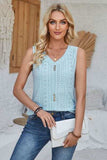 Eyelet Decorative Button V-Neck Tank - Trendsi - Flyclothing LLC
