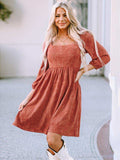 Square Neck Three-Quarter Sleeve Mini Dress - Trendsi - Flyclothing LLC