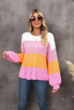 Color Block Round Neck Dropped Shoulder Sweater - Trendsi - Flyclothing LLC