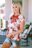 Floral Round Neck Short Sleeve Top - Trendsi - Flyclothing LLC