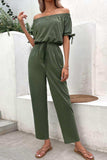Off-Shoulder Tie Cuff Jumpsuit with Pockets - Trendsi - Flyclothing LLC