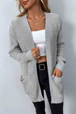 Rib-Knit Open Front Pocketed Cardigan - Trendsi - Flyclothing LLC